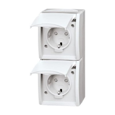 Busch-Jaeger 20-02EBW-54 SCHUKO Steckdose 2-fach senkrecht ocean IP44 alpinweiß