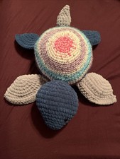 Crochet Blue And Gray Turtle With Multicolored Shell