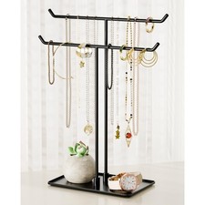 Black Metal Necklace Display Stand for Jewelry Organizer Home Decor