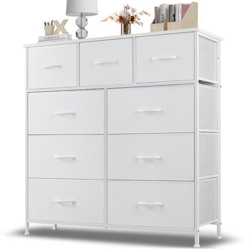 Dresser for Bedroom, 9 Storage Drawers, Anti-Tip Tall Fabric Closet Chests