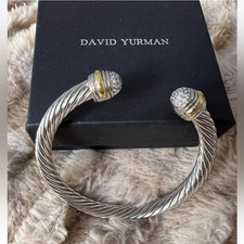 David Yurman Classic Cable 7mm Sterling Silver Station Cuff Bracelet 