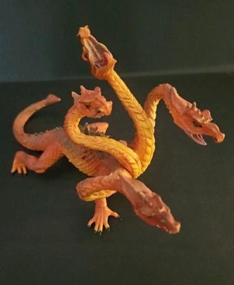 Plastoy Mythical Dragons 9  Orange Hydra 4 Headed Dragon Figure J8