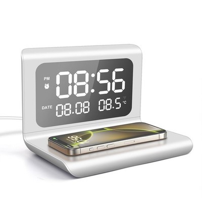 Digital Alarm Clock 15W Wireless Charger Station With Thermometer For iPhone 17