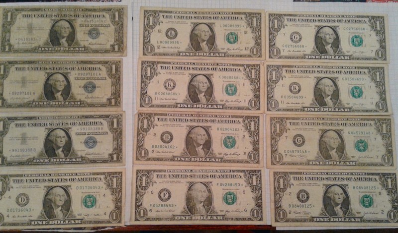Collection( 12) SILVER CERTIFICATE + Federal Reserve STAR NOTES $1 *LOW SERIALS*