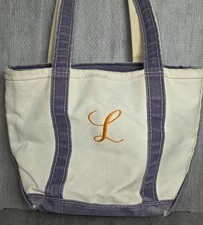 Vintage LL Bean BOAT AND TOTE Canvas Bag Navy Long Straps Zipper Top USA