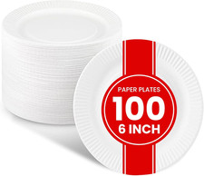Small Paper Plates - 100-Pack - 6-Inch Round - White 6 Inch Paper Plates, Li
