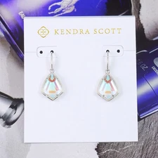 NWOT Kendra Scott Cory Dichroic Glass Drop Earrings Silver Tone