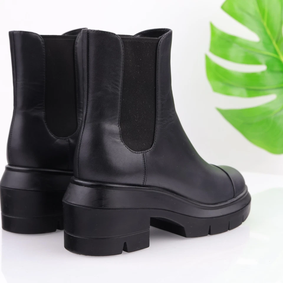 Stuart Weitzman Womens Norah Boot Size 6 WIDE Black Chelsea Lugs Platform Bootie - Image 3 of 4