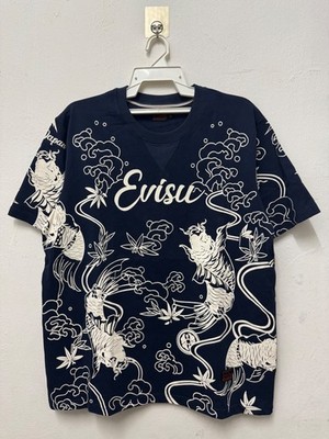 EVISU OSAKA JAPAN KOI OVERPRINT T SHIRT CREWNECK  ART  SIZE XL