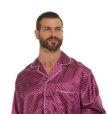 Mens Silk Satin Pajamas -PJ Set  BURGUNDY CHECKER''5 DAY DELIVERY -USA Seller"