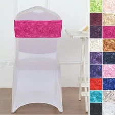 Satin Rosettes Stretchable Spandex Banquet Chair Sashes Wedding Decorations SALE