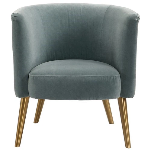 Uttermost Haider Wood Metal and Fabric Accent Chair in Slate Blue/Brushed Brass - Picture 3 of 10