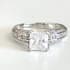 925 Sterling Silver Clear CZ 7MM Princess Cut Engagement Style Band Ring Size 9