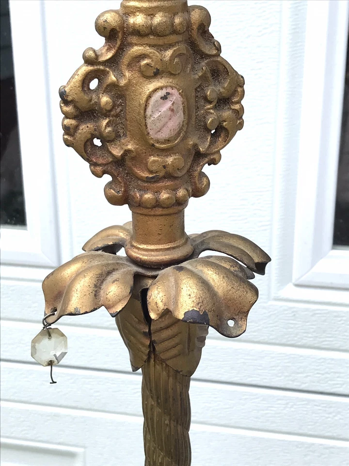 RARE MOE BRIDGES ART DECO FLOOR LAMP RARE CAST IRON FLORAL AND GLASS BEADS (2) - Image 3 of 4