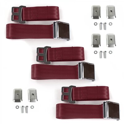 Chevy Truck 1963 - 1966 Airplane 2pt Burgandy Lap Bench Seat Belt Kit w/ Bracket