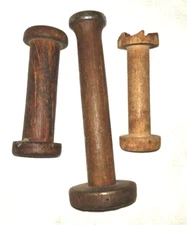 Lot of 3 Vintage Wood and Metal Spools Geared Bobbin 4.5" to 7" To32