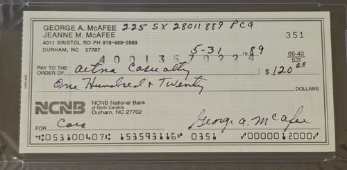 GEORGE McAFEE Signed Personal Check-HOF-CHICAGO BEARS-PSA - Picture 2 of 6
