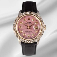 Rolex Datejust 36mm 2-Tone 2.50ct Palm Pink Diamonds Dial Men's Watch
