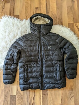 Hollister Womens XS Puffer Jacket Zip Up Sherpa Lining With Hood Black 