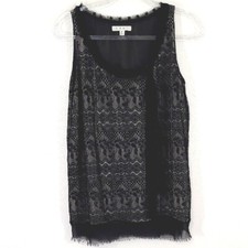 CAbi Emily Top Style 552 Black Lace Overlay Sleeveless Top Raw Hem/Neckline, M