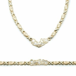 Authentic Silver Stampato Xoxo Hugs & Kisses w/ Heart and Love Bracelet & Necklace Set