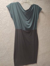Cowl Neck Bodycon Dress Womens Large Black Green Sleeveless Stretch 