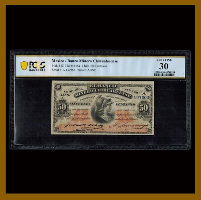 Mexico 50 Centavos, 1880 P-S173a M146a Bank Minero Chihuahuense PCGS 30 ...