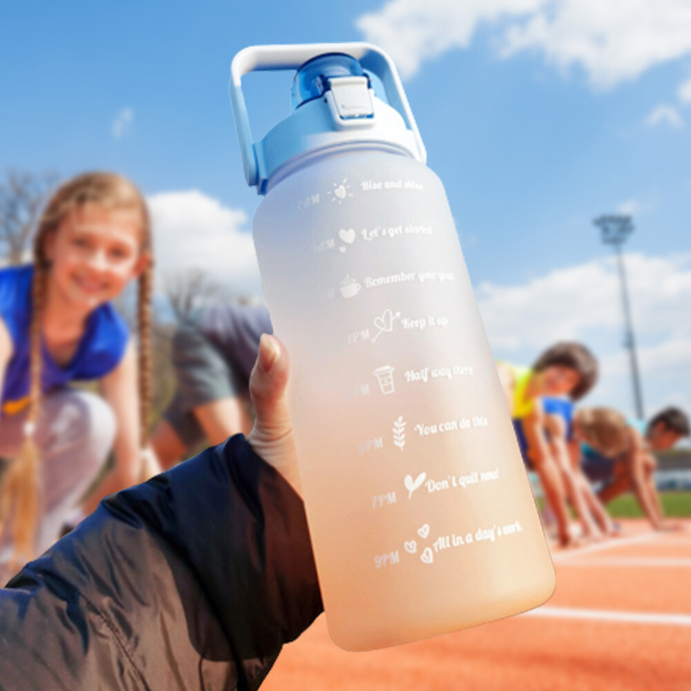 2000ml Sports Water Bottle Straw Portable Travel Bottles with Time Scale (Blue) eBay