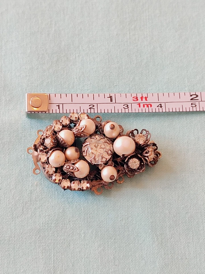 Vintage Eugene Faux Pearl Glass Rhinestone Box Clasp Jewelry Repair Replacement - Image 3 of 4