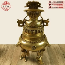 8.6" Tibet Buddhism Bronze Temple Mahakala Wrathful Deity Incense Burner Censer