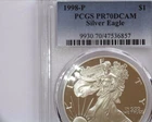 1998 P American Silver Eagle Proof PCGS PR70 DCAM Very Nice White coin, No Spots