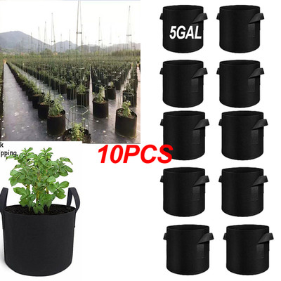 10 Pack 5 Gallon Planting Grow Bags Fabric Pot Nursery Soil Nonwoven w/ Handle