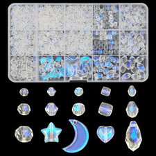 1000 Pieces Crystal Glass Beads AB Finish Assorted Sizes and Shapes Bulk Faceted