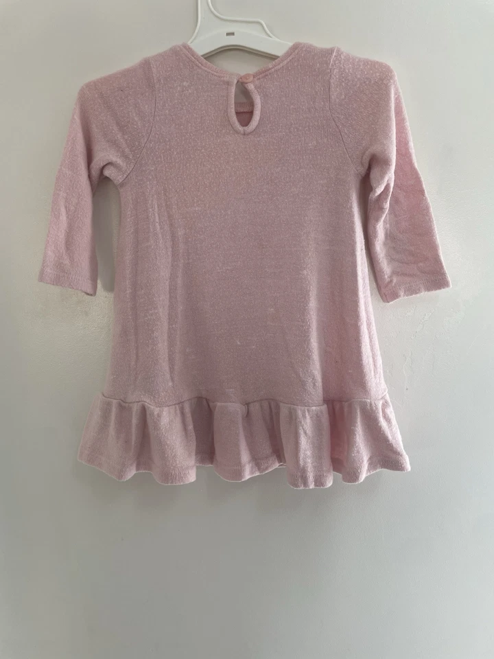 Antiguo Vestido Azul Marino Bebé Niñas Sólido Rosa Claro Mezcla Rayón Peplum Manga Larga 6-12M Foto 4 de 4