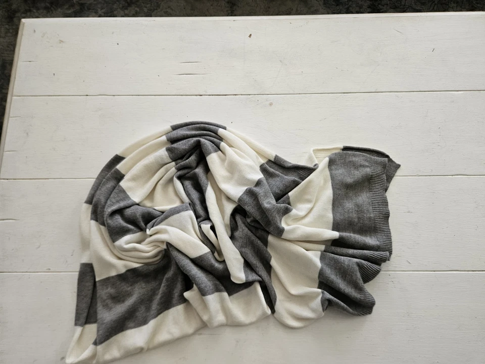 Шарф Ann Taylor шерстяная смесь полосатое одеяло серый прямоугольник 72x20 с длинным воротником - Изображение 2 из 3