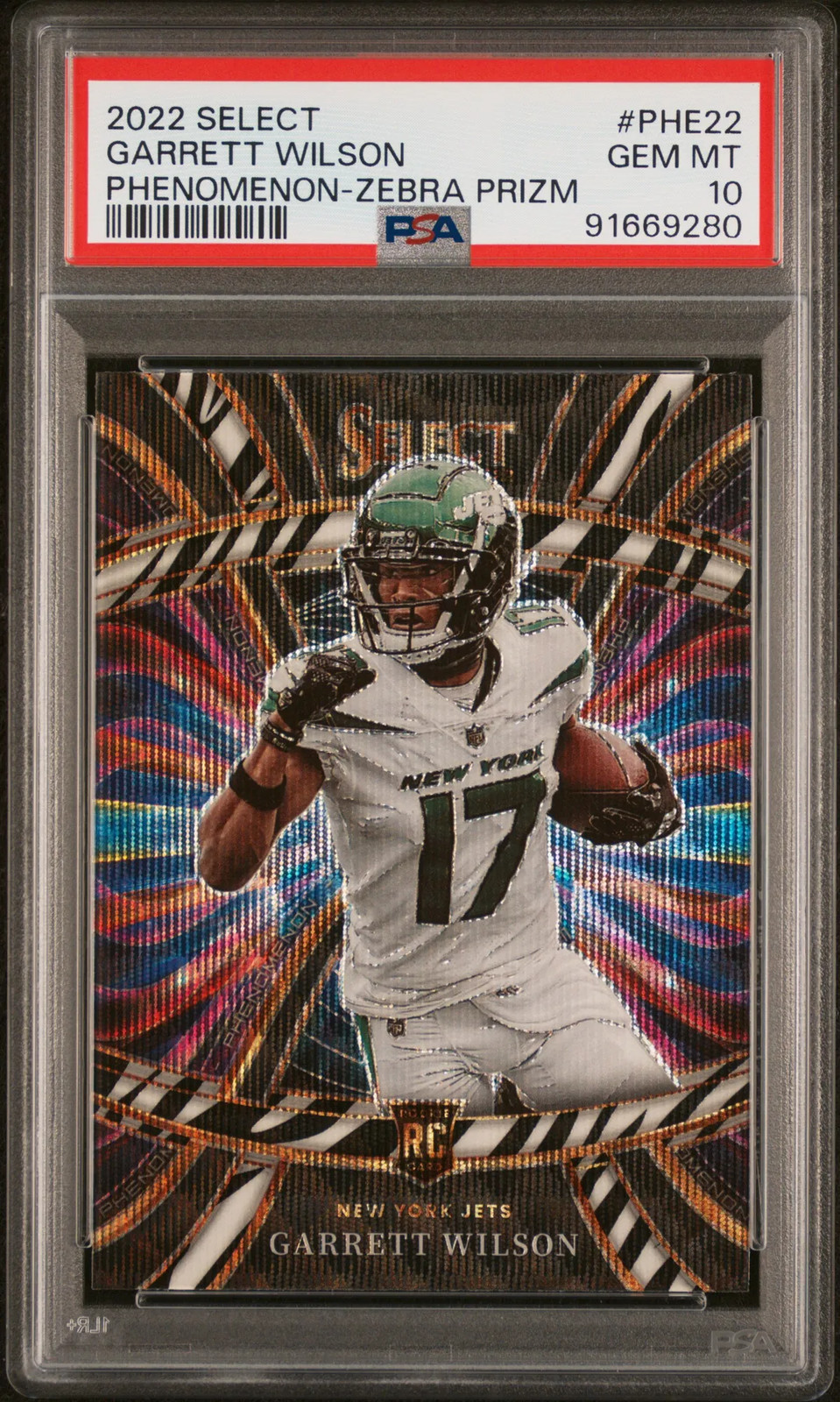 2022 Panini Select Phenomenon Garrett Wilson Zebra Prizm PSA 10