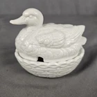 Vintage White Glass Duck on a Nest Dish Bowl Small
