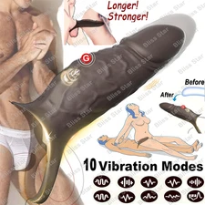 Vibrating Penis Extender Sleeve Cock Ring Vibrator Extension Men Couple Sex Toys