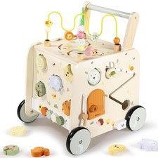 Wooden Activity Cube Push Walker, Wooden Baby Walker, Montessori Push Toys fo...