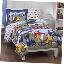Trucks Tractors Cars Boys 5-Piece Bedding Kids Twin Blue Red Multi