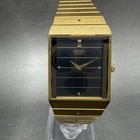 Seiko Tank Watch Men 26mm Black Dial Gold Tone Rectangle 5y00-503h New Battery H