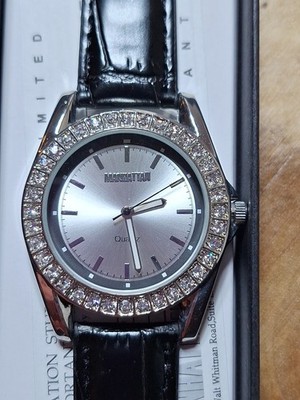 Limited Manhattan By Croton Black Leather CZ  Watch.   (x)