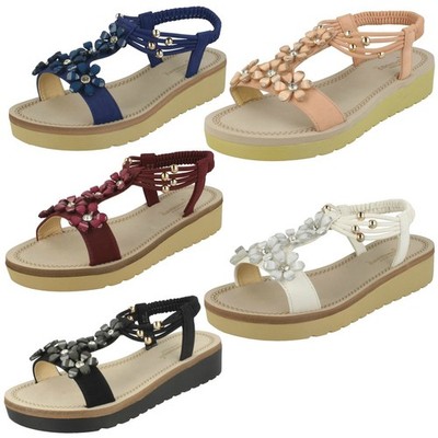 Damen Savannah Blumen Perlen Sandalen F1R0872