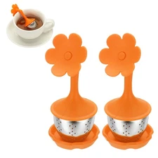 2 Pcs Flower Tea Infuser, Stainless Steel Coarse Pores Tea Infuser, Orange