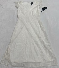 Adrianna Papell Women's Dress Size 6 NWT White Ditsy V Neck A Line Midi $169