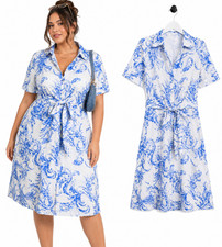 New Black Label Ralph Lauren Size 20W Blue Paisley Shirtdress Linen Tie Front