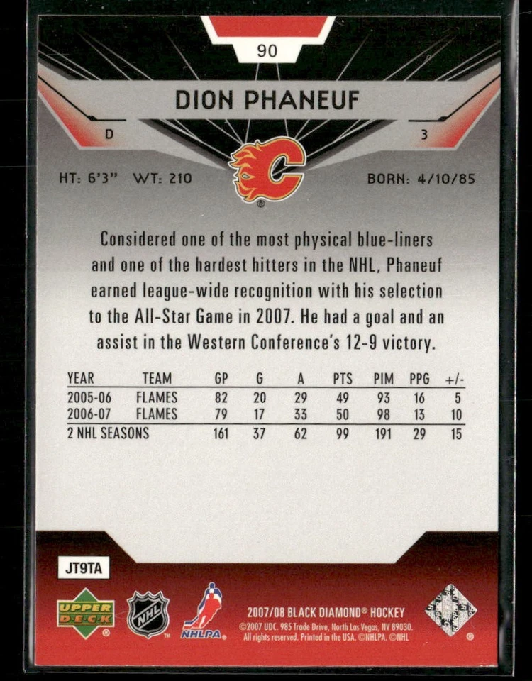 2007-08 Upper Deck Black Diamond Dion Phaneuf #90 Calgary Flames - Image 2 of 2