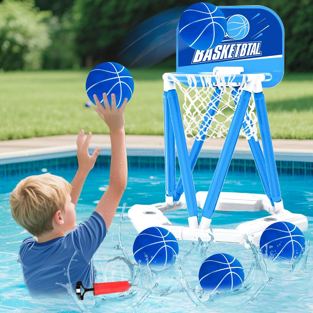 Pool Basketball Hoop Set, Floating Pool Games with Basketballs