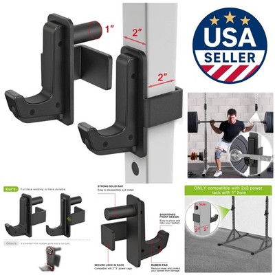 Solid Steel J Hooks for 2'' x 2'' Power Cage - Heavy-Duty Barbell Holders Set of 2