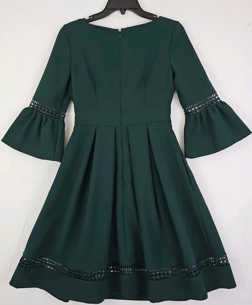 VETEMENTS Abito elegante Eliza J~donna taglia 0~verde scuro aderente e svasato manica 3 4 completamente foderato